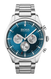 Hugo Boss Pioneer Chronograph Blue Dial Silver Steel Strap Watch for Men - 1513713