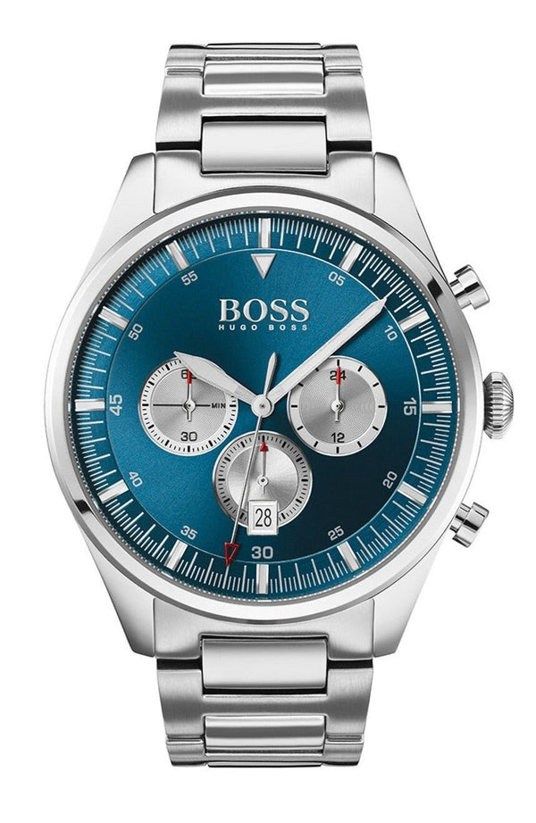 Hugo Boss Pioneer Chronograph Blue Dial Silver Steel Strap Watch for Men - 1513713