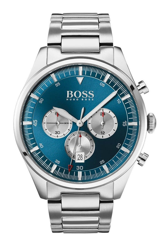 Hugo Boss Pioneer Chronograph Blue Dial Silver Steel Strap Watch for Men - 1513713