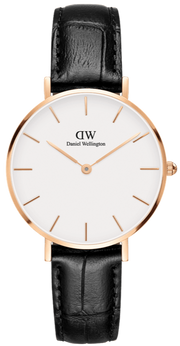 Daniel Wellington Classic Petite Reading White Dial Black Leather Strap Watch For Women - DW00100229