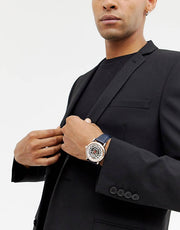 Emporio Armani Meccanico Silver Dial Blue Leather Strap Watch For Men - AR60009