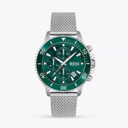 Hugo Boss Admiral Chronograph Green Dial Silver Mesh Bracelet Watch for Men - 1513905