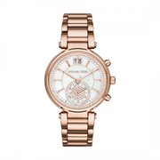 Michael Kors Sawyer Mother of Pearl White Dial Rose Gold Steel Strap Watch for Women - MK6282