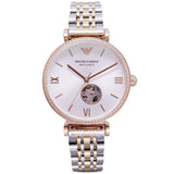 Emporio Armani Meccannico Gianni T-Bar Analog White Dial Two Tone Steel Strap Watch For Women - AR60019