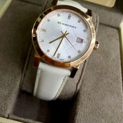 Burberry The City Diamonds White Dial White Leather Strap Watch for Women - BU9130