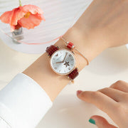 Emporio Armani Meccanico Automatic Silver Dial Red Leather Strap Watch For Women - AR60044