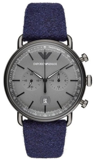Emporio Armani Aviator Quartz Grey Dial Blue Fabric Strap Watch For Men - AR11144