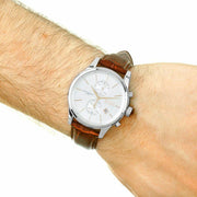 Hugo Boss Jet Chronograph Silver Dial Brown Leather Strap Watch for Men - 1513280
