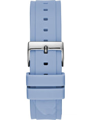 Guess Confetti Crystal Silver Dial Blue Rubber Strap Watch For Women - W1098L3