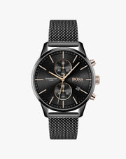 Hugo Boss Associate Chronograph Black Dial Black Mesh Bracelet Watch for Men - 1513811