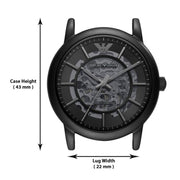 Emporio Armani Meccanico Skeleton Black Dial Black Steel Strap Watch For Men - AR60045