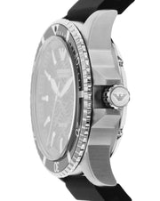 Emporio Armani Sea Explorer Meccanico Automatic Black Dial Black Silicone Strap Watch For Men - AR60062