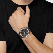 Hugo Boss Grand Prix Chronograph Black Dial Black Steel Strap Watch for Men - 1513578