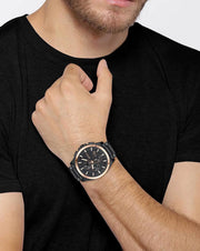 Hugo Boss Grandmaster Chronograph Black Dial Black Steel Strap Watch for Men  - 1513885