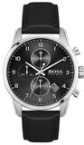 Hugo Boss Skymaster Chronograph Black Dial Black Leather Strap Watch for Men - 1513782