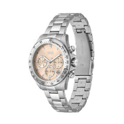 Hugo Boss Premiere Chronorgaph Rose Gold Dial Silver Steel Strap Watch for Women - 1502444