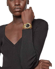 Versace Greca Black Dial Gold Steel Strap Watch for Women - VEVH00820