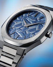D1 Milano Ultra Thin Olympic Blue Dial Silver Steel Strap Watch for Men - D1-UTBJ35