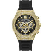 Guess Momentum Chronograph Diamonds Black Dial Black Silicone Strap Watch For Men - GW0518G2