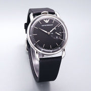 Emporio Armani Aviator Quartz Black Dial Black Leather Strap Watch For Men - AR11336