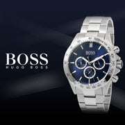 Hugo Boss Ikon Chronograph Blue Dial Silver Steel Strap Watch for Men - 1512963