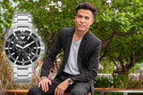 Emporio Armani Diver Chronograph Black Dial Silver Steel Strap Watch For Men - AR11360