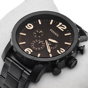 Fossil Nate Chrongraph Ion Plated Black Dial Black Steel Strap Watch for Men - JR1356