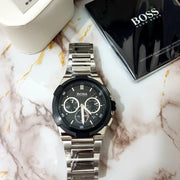 Hugo Boss Supernova Chronograph Black Dial Silver Steel Strap Watch for Men - 1513359
