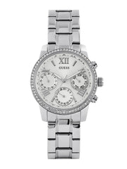 Guess Mini Sunrise Chronograph Quartz Silver Dial Silver Steel Strap Watch For Women - W0623L1