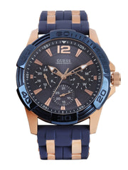 Guess Oasis Blue Dial Blue & Rose Gold Stainless Steel Strap Watch For Men - W0366G4