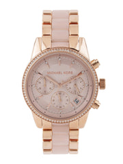 Michael Kors Ritz Chronograph Rose Gold Dial Two Tone Steel Strap Watch for Women - MK6307