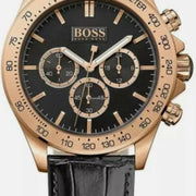 Hugo Boss Ikon Chronograph Black Dial Black Leather Strap Watch for Men - 1513179