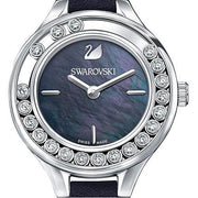 Swarovski Lovely Crystals Mother of Pearl Black Dial Black Leather Strap Watch for Women - 5242898