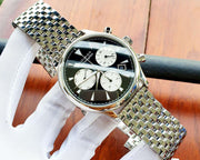 Movado Heritage Calendoplan Chronograph Black Dial Silver Steel Strap Watch for Men - 3650014