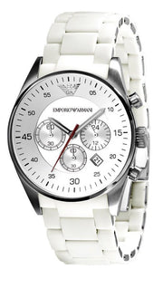 Emporio Armani Sport Chronograph White Dial White Silicone Strap Watch For Men - AR5859