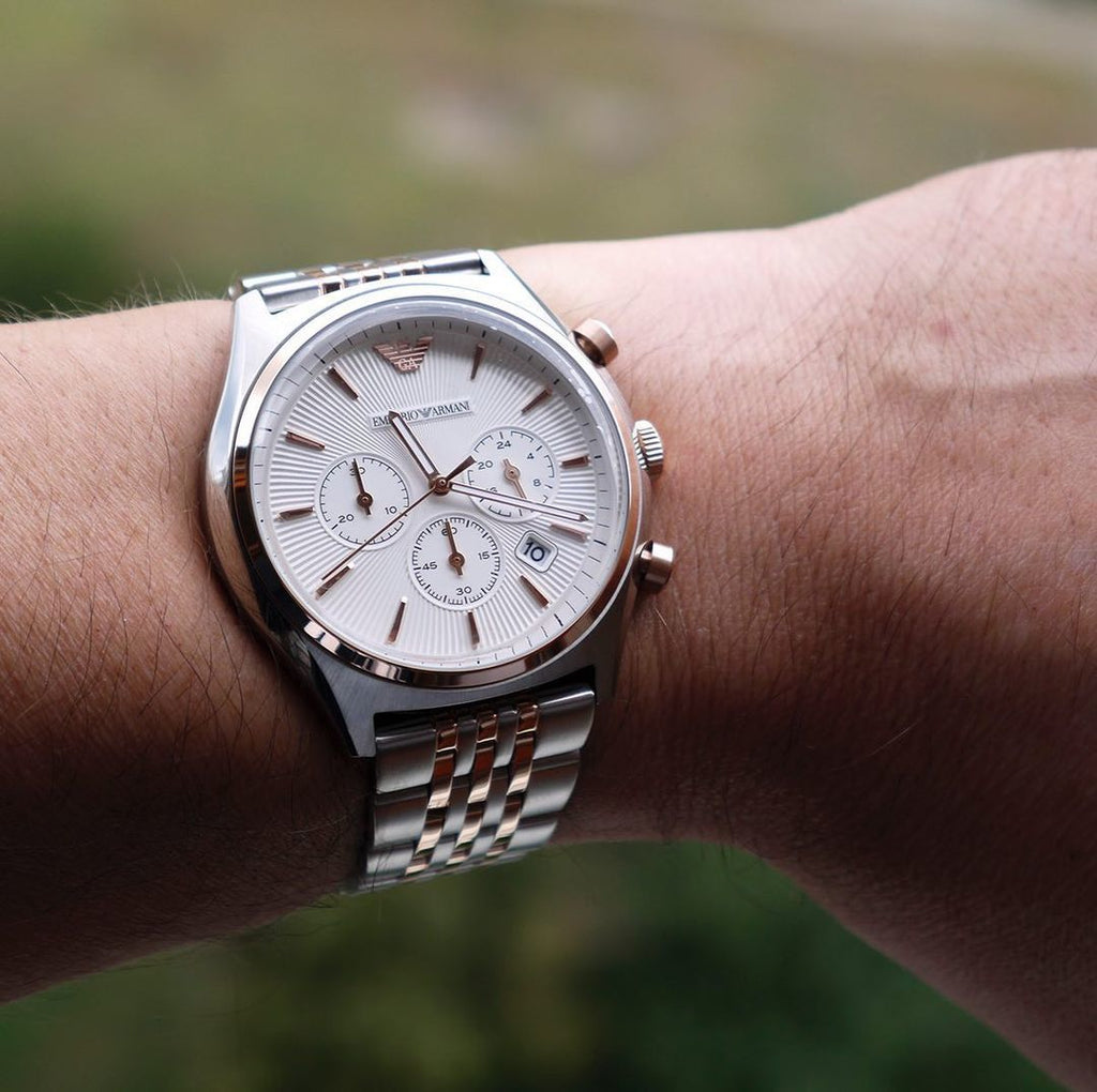 Emporio Armani Zeta Chronograph Quartz White Dial Two Tone Steel