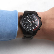 Hugo Boss Globetrotter Chronograph Black Dial Black Steel Strap Watch for Men - 1513825
