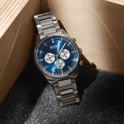 Hugo Boss Pioneer Chronograph Blue Dial Silver Steel Strap Watch for Men - 1513713