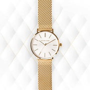 Michael Kors Auden Three Hand White Dial Gold Mesh Strap Watch for Women - MK7150