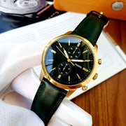 Fossil Townsman Chronograph Green Dial Green Leather Strap Watch for Men - FS5599