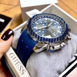 Guess Octane Chronograph Black Dial Blue Rubber Strap Watch For Men - W1047G2