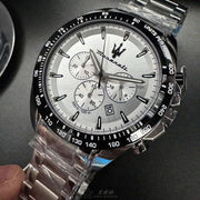 Maserati Traguardo Chronograph Silver Dial Silver Steel Strap Watch For Men - R8873612049