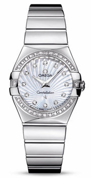 Omega Constellation Quartz Diamonds Silver Dial Silver Steel Strap Watch for Women - 123.15.27.60.55.004