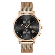 Hugo Boss Integrity Chronograph Black Dial Rose Gold Mesh Bracelet Watch for Men - 1513808