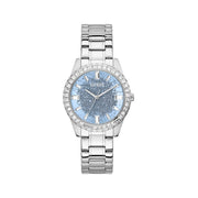 Guess Glitter Burst Diamonds Blue Dial Silver Steel Strap Watch for Women - GW0405L1