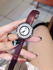 Swarovski Crystalline Silver Dial Purple Leather Strap Watch for Women - 5295355