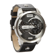 Diesel Mini Daddy Black Silver Dial Black Leather Strap Watch For Men - DZ7307