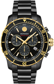 Movado Series 800 Chronograph Black Dial Black Steel Strap Watch For Men - 2600180
