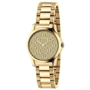 Gucci G Timeless Gold Dial Gold Steel Strap Watch For Women - YA126553