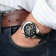 Hugo Boss Ikon Chronograph Black Dial Silver Steel Strap Watch for Men - 1512965